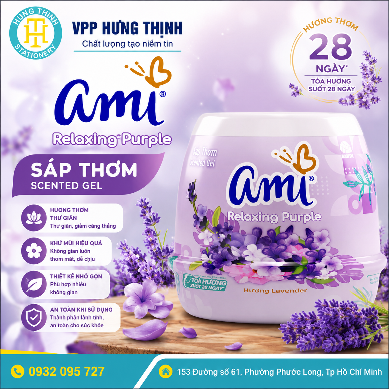 Sáp Thơm Ami Relaxing Purple Hương Lavender Chính Hãng