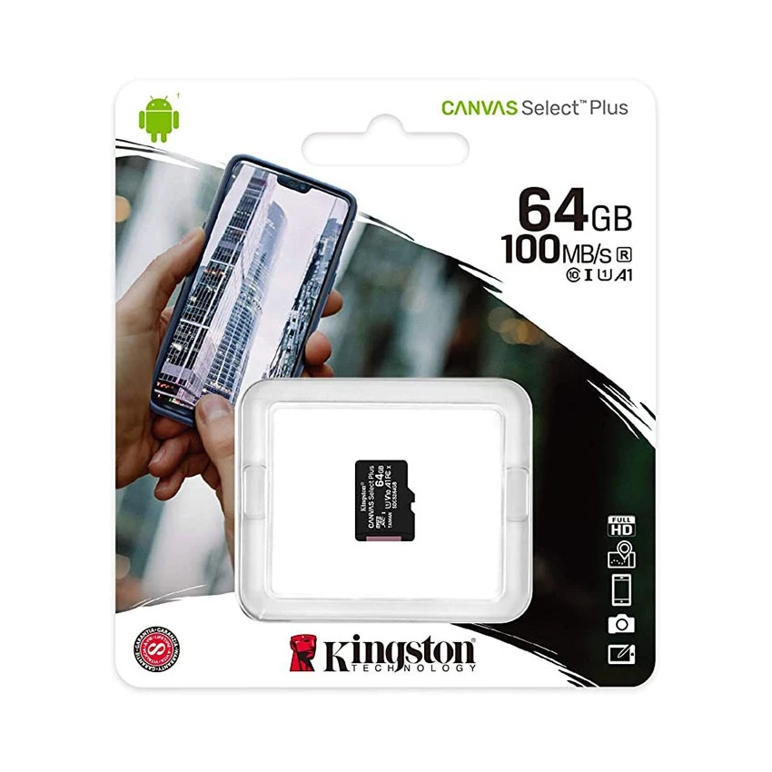 Thẻ nhớ MicroSD KINGSTON Canvas Select Plus, Tốc độ UHS-I Class 10 lên đến 100 MB/s, Dung lượng 64GB